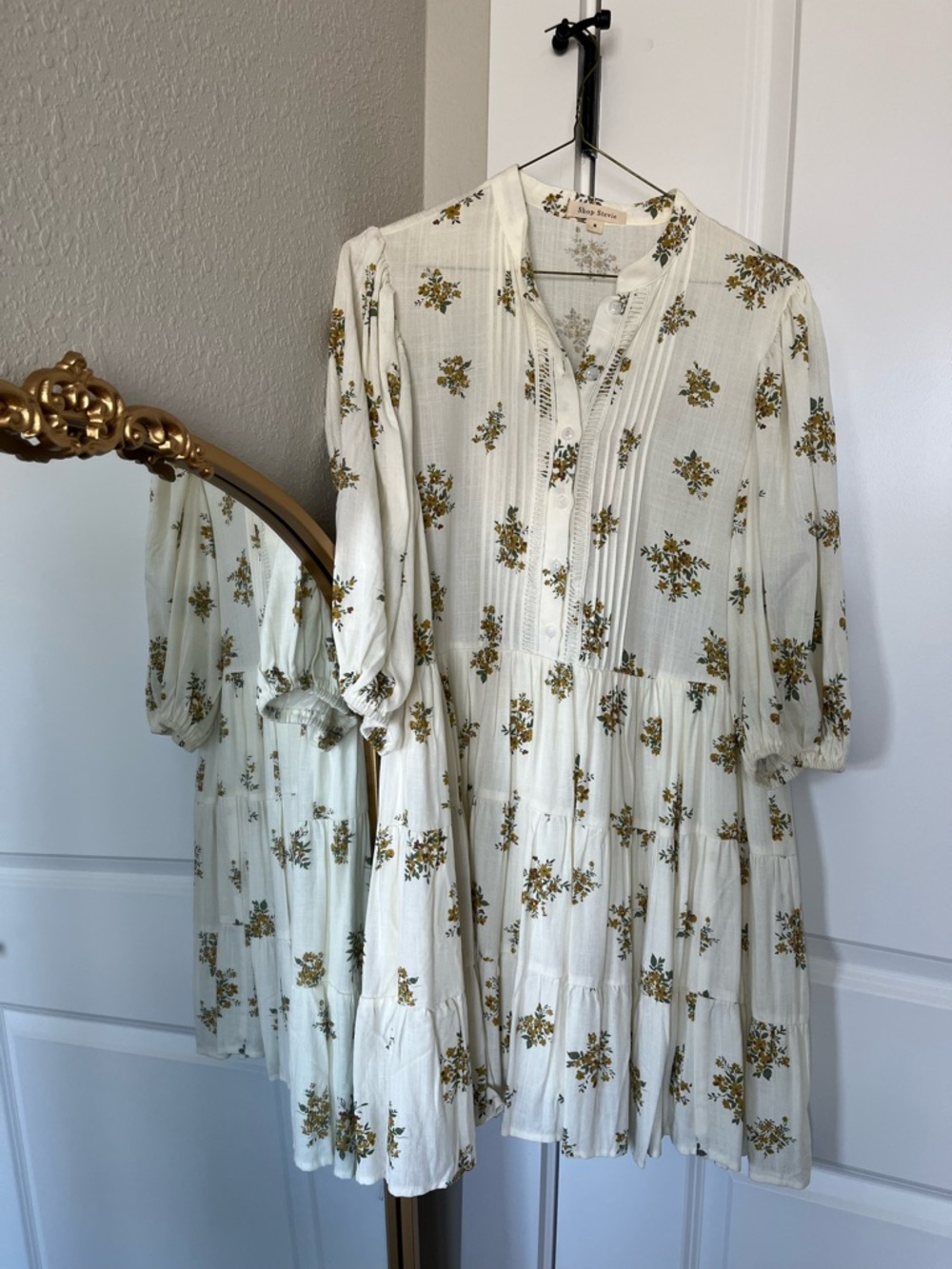 Shop Stevie White Mini Dress with Olive Floral Print